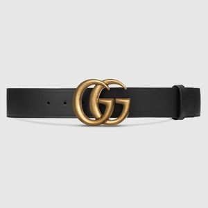 Gucci Wide Leather Belt with Double G Buckle